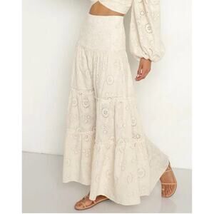 JEN'S PIRATE BOOTY | Rooftop White Eyelet Tiered Smocked Maxi Skirt Large